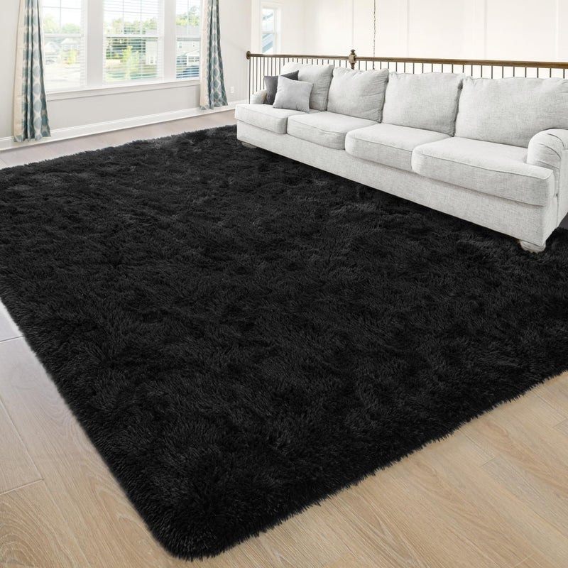 junovo Washable, Non-Slip Area Rug, Ultra Soft Area Rugs 4x5.3 Feet Fluffy Carpets for Bedroom Kids Girls Boys Baby Living Room Shaggy Floor Nursery Rug Home Bedroom Mats, Black - Image 1